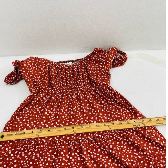 Hollister Prairie Dress Womens XS Rust Red Ditsy Floral Puff Sleeve Tiered Boho - Picture 7 of 11